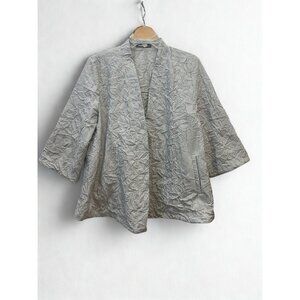 Alembika Jacket Womens 0 XS  Gray Striped Open Front Lagenlook Bohemian Crinkle